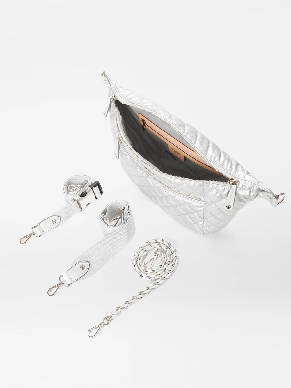 MZ Wallace Quilted Metallic Silver Crossbody Belt Bag - Picture 4 of 5